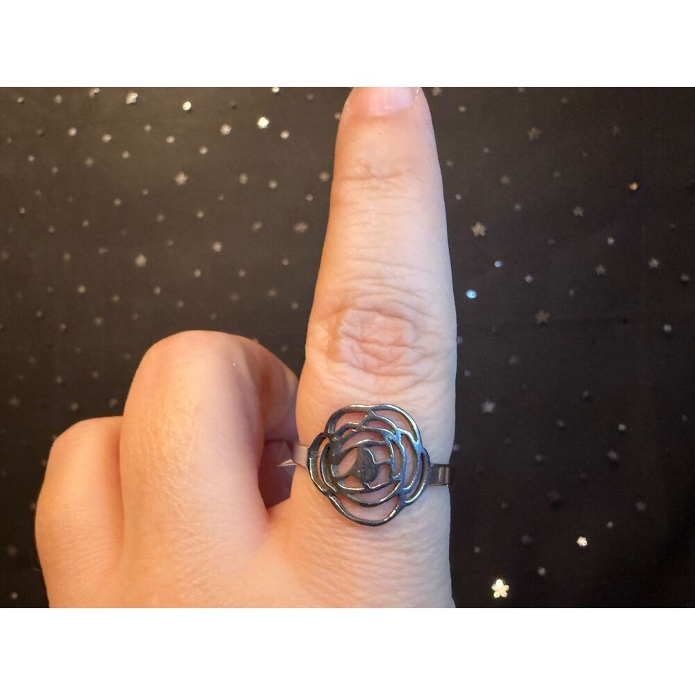 Flower Stainless Steel Ring Size 9.5, Floral Cutout Statement Ring